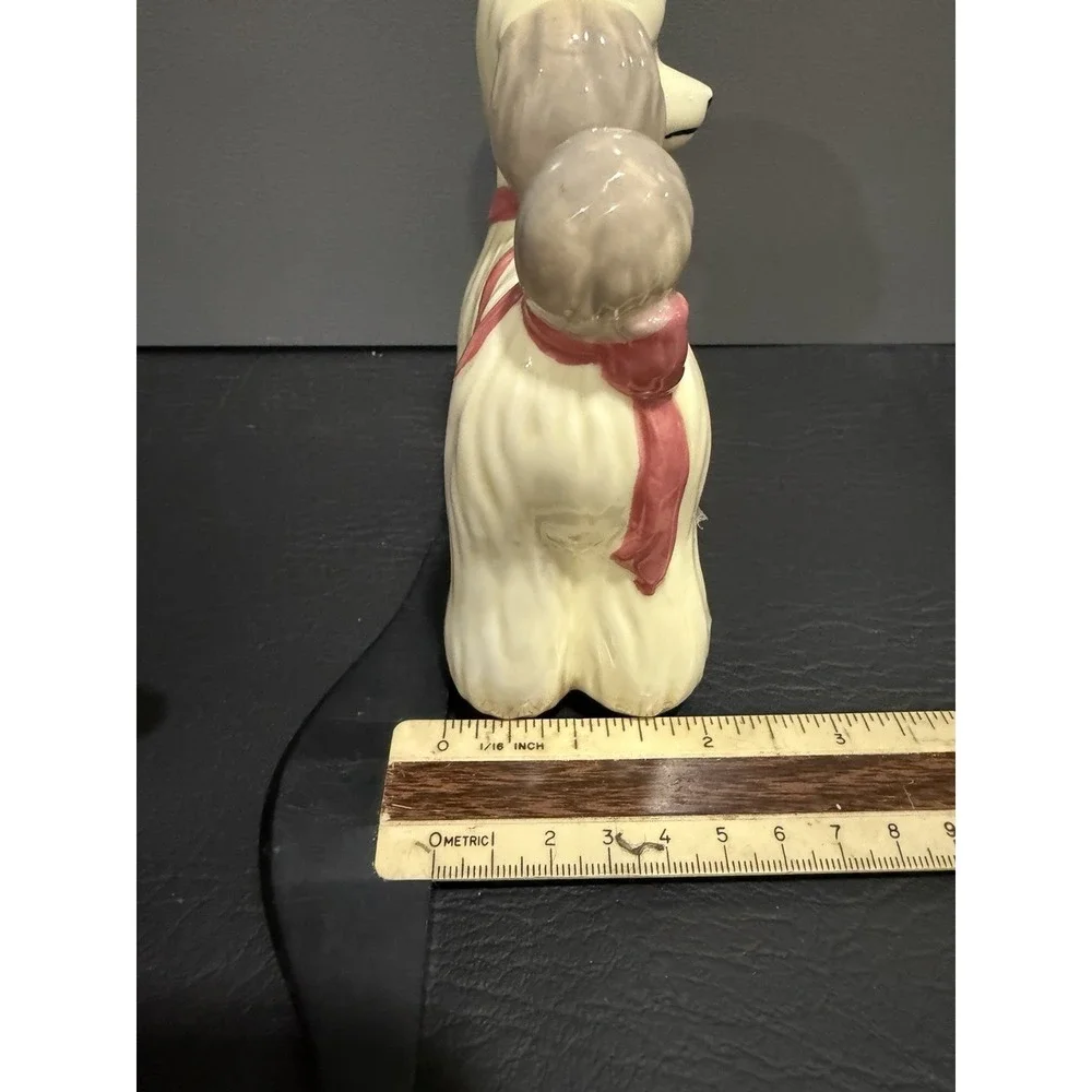 Anthropologie Ceramic Cream Poodle Dog Figurine Pink Bow Japan Novelty Decor